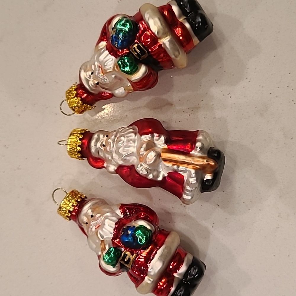 Mini Hand-blown Glass Santa Trio